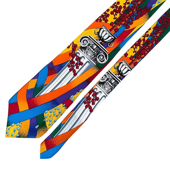 RUSH LIMBAUGH Men's 100% Silk Necktie USA Designer Geometric Multi-Colored Artsy - Picture 1 of 5